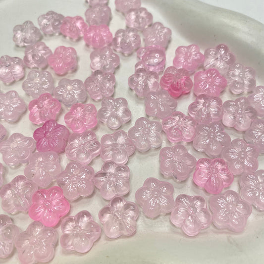 GB34 Golden glitter clear Flower glass bead ( 1 pc )