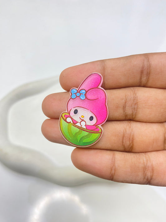 BBB 088 (g) My Melody on Watermelon flat acrylic charm ( 1 pc )