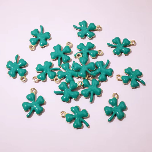 BBB 242 (c) Dark Green Clover leaf Tiny Charm 18K Gold PVD plated stainless steel ( 1 piece ) Anti tarnish ( 13:10 mm )