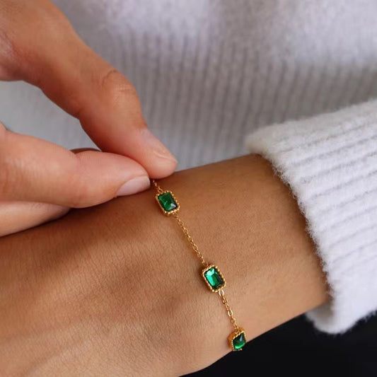 SJ 740 Emerald Dainty Zircon Bracelet  - 18k Gold PVD plated stainless steel - Anti tarnish