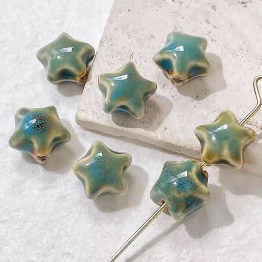 BBB 255 (c) Light Blue Chunky Star Ceramic bead ( 1 pc ) Porcelian Ceramic ( 15 mm )