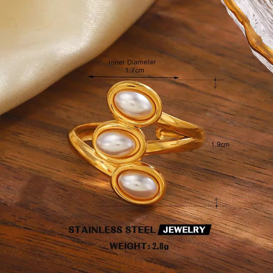 SJ 1107 Pearl Ring Adjustable - 18k Gold PVD plated stainless steel - Anti tarnish