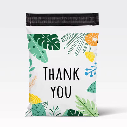 Thank You Leaf Poly Mailer Bag -  Waterproof & Double Sided - Designer Premium Packaging ( 10:13 inch )