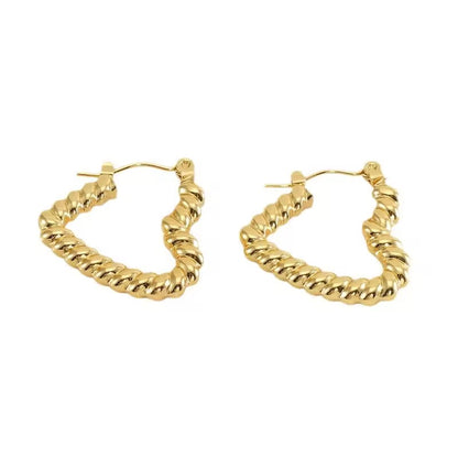 ESJ15B Twisted Heart Hoop Earrings - 18k Gold PVD plated stainless steel - Anti tarnish - Wholesale
