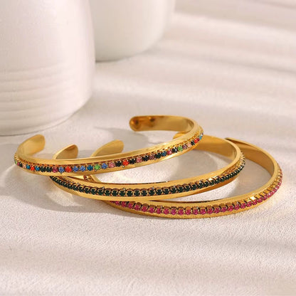 SJ 963 Colourful Zircon Cuff Bracelet - Premium jewellery- 18k Gold PVD plated stainless steel - Anti tarnish