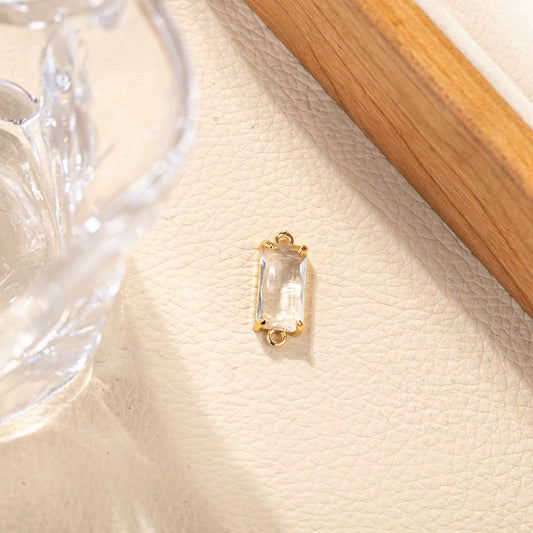 BBB 279 (b) Clear Transparent Rectangle Connector 14k gold plated Zircon crystal charm ( 1 pc ) Anti tarnish ( 21:8.5 mm )