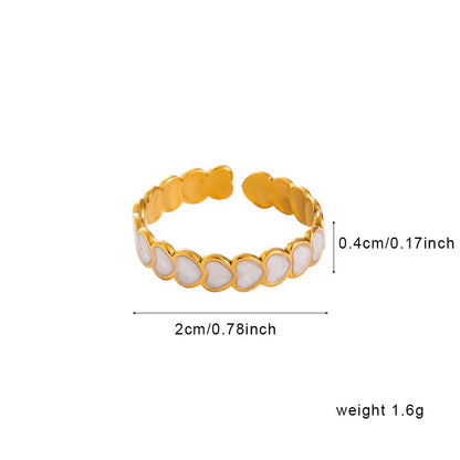 SJ 788 White Enamel Heart Stack Ring Adjustable - 18k Gold PVD plated stainless steel - Anti tarnish