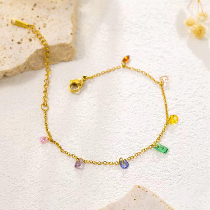 AKJ02F Multi colour stone dainty Anklet  - 18k Gold PVD plated