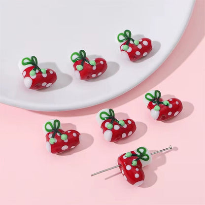 GB38  Christmas Hand painted glass bead ( 1 pc ) Big Lampwork Bead ( 19:21 mm )