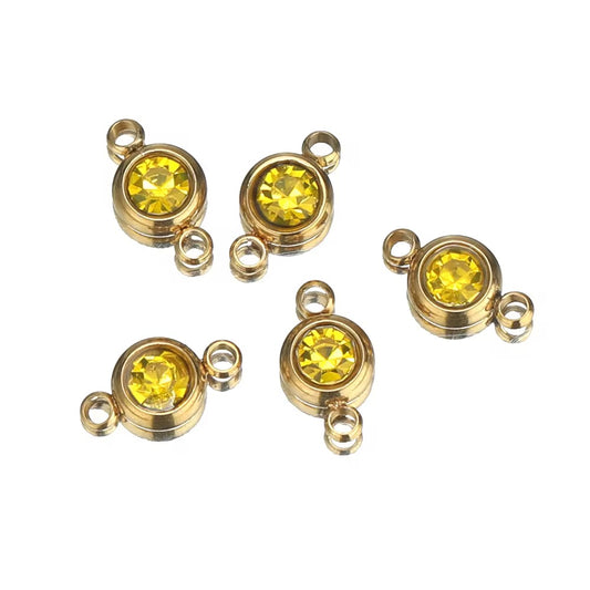 SS 3019 (c) Yellow Zircon Connector 18K Gold PVD plated stainless steel ( 1 piece ) Anti tarnish ( 6 mm )