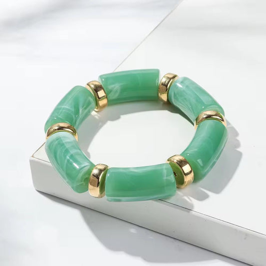 SJ 614 Jade Green Bohemian Bamboo Bead Bracelet - Anti tarnish