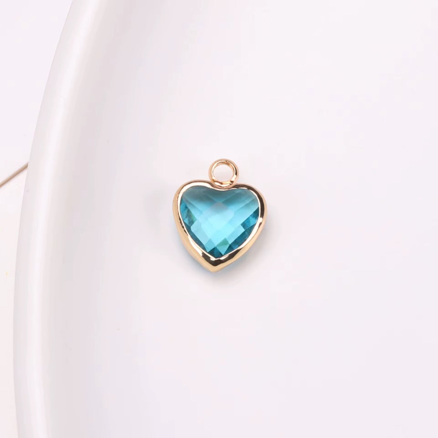 BBB 95 (f) Light Blue Orange Heart 14k gold plated Zircon crystal charm ( 1 pc ) Anti tarnish ( 8 mm )