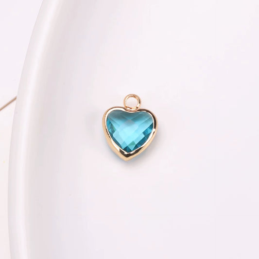 BBB 95 (f) Light Blue Orange Heart 14k gold plated Zircon crystal charm ( 1 pc ) Anti tarnish ( 8 mm )