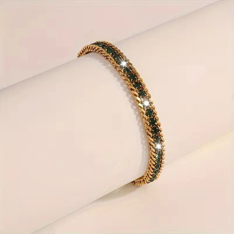 SJ 401 Emerald Zircon Diamond chain bracelet - 18k Gold PVD plated stainless steel - Anti tarnish