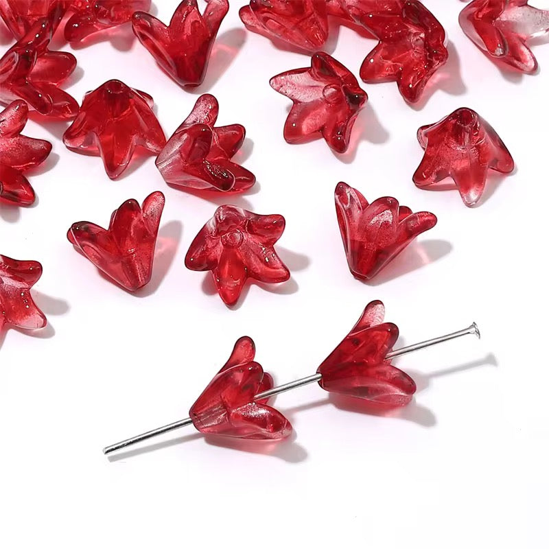 BBB 003 (g) Red lily flower glass bead ( 1 pc ) Lampwork Bead ( 13:12 mm )