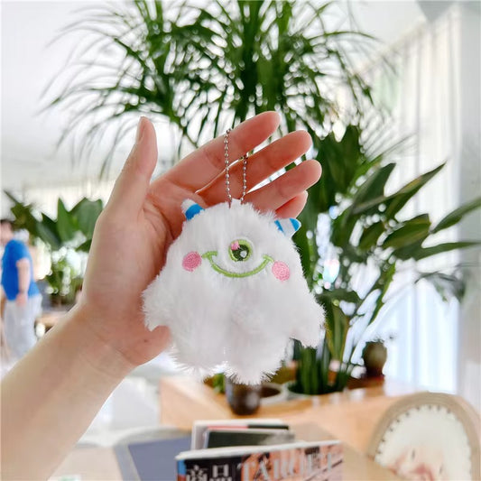 White Big Eyes Monster 3D Plush Toy Keychain ( 1 pc ) ( 10 cm )