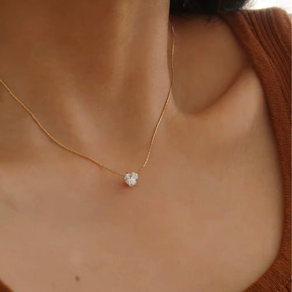 SJ 829 Dainty Zircon heart snake chain Necklace - 18k Gold PVD plated stainless steel - Anti tarnish