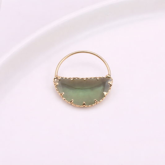 CZ 3094 Olive Green Half Round glass zircon charm 18k gold plated ( 1 pc ) Anti tarnish