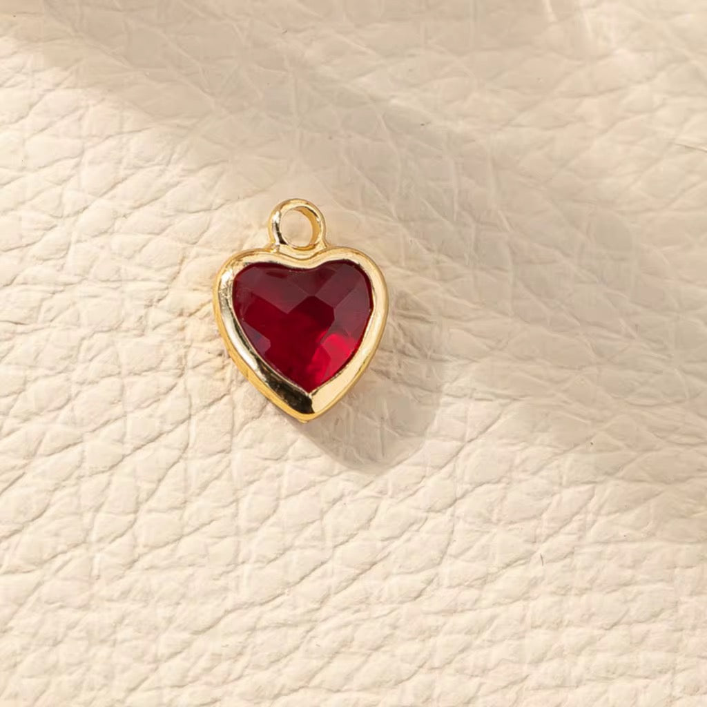 GPC23Z Deep red Small Heart 14k gold plated Zircon crystal charm ( 1 pc )