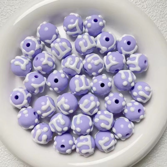 BBB 126 (j) Light Purple Snow Hand painted UV Plated Acrylic Bead ( 1 pc ) ( 16 mm )