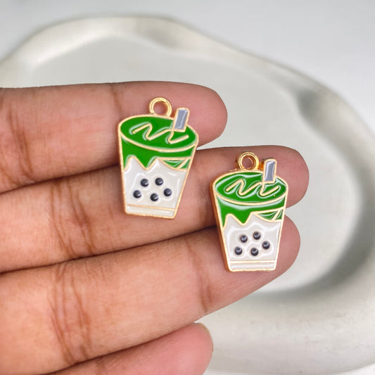 BBB 291 (c) Green Boba Drink enamel charm ( 1 pc ) High quality shine ( 9:15 mm )