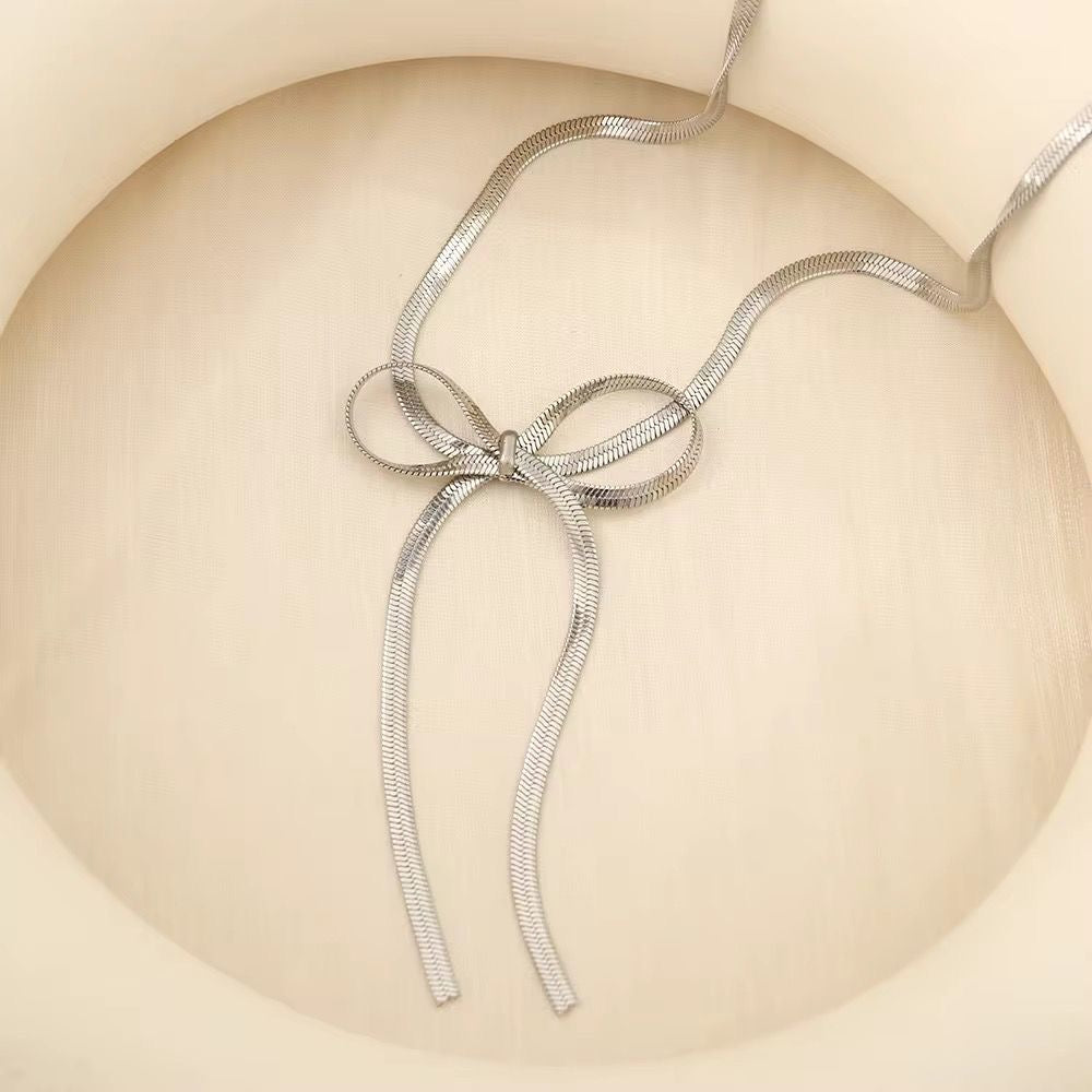 SJ 564 snake chain bow silver necklace - 18k Gold PVD plated stainless steel - Anti tarnis