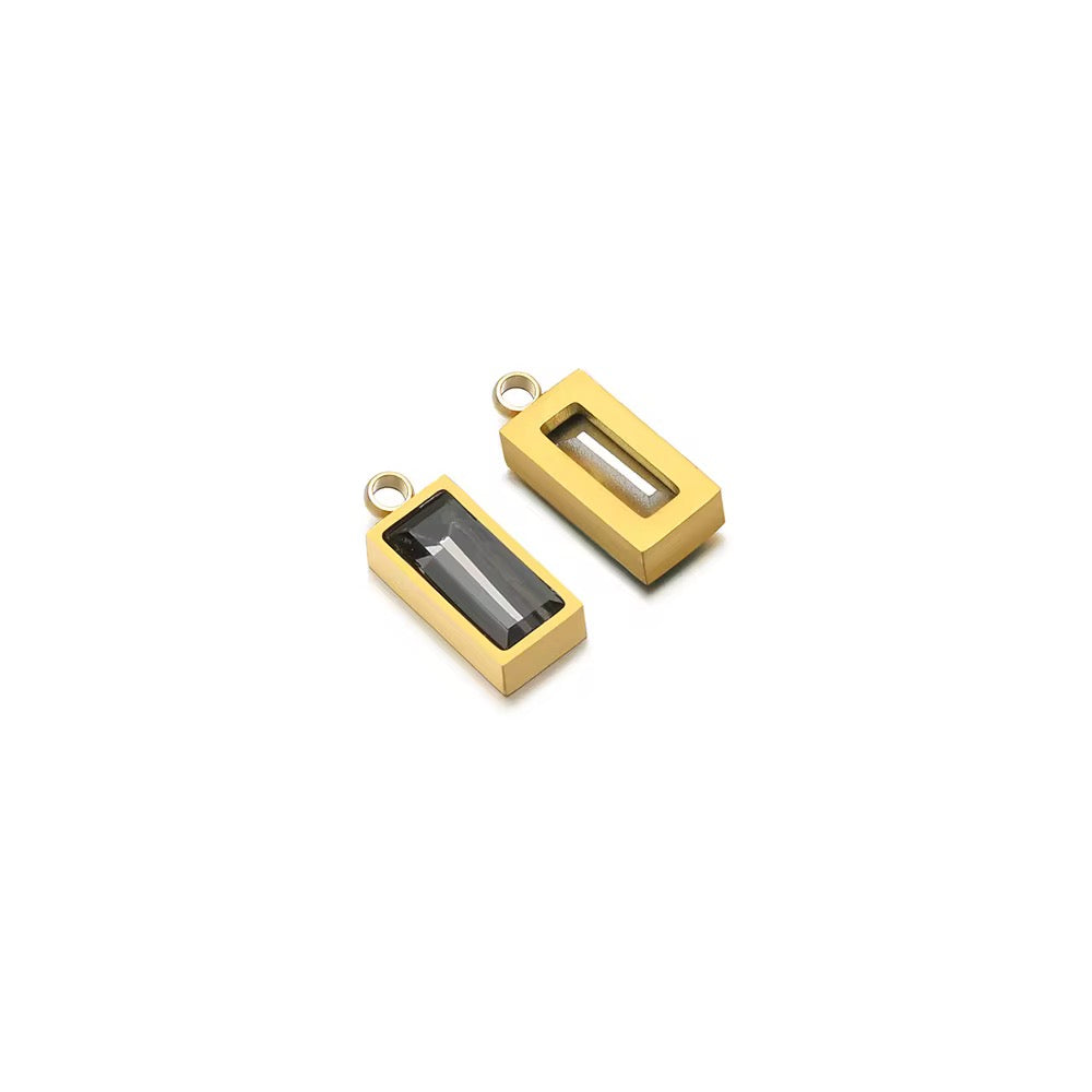SS 2759 Zircon Rectangle Charm 18k Gold plated stainless steel ( 1 pc ) anti tarnish ( 8:4 mm )
