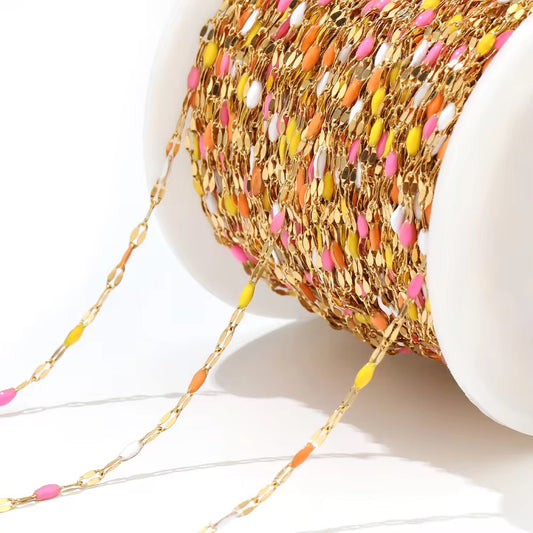 CN 90 Pastel Multi Colour Toned Wide drop oil Lip Chain 18k Gold Stainless steel( 1 feet ) Anti tarnish ( 2 mm )