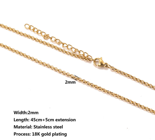 RC 40 Oval link close grip gold Stainless steel ready chain with extension ( 1 pc ) Anti tarnish