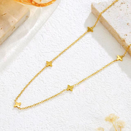 SJ 757 Dainty Four Leaf Minimalistic Necklace - 18k Gold PVD plated stainless steel - Anti tarnish