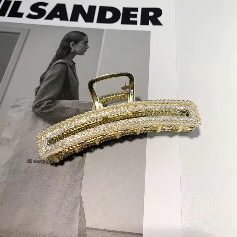 HA 17 Rhinestone Pearl Metal Hair Claw Clip ( 1 pc )