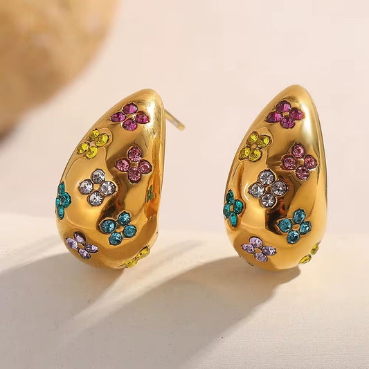 SJ 978 Colourful Zircon Drop Earring  - Premium jewellery- 18k Gold PVD plated stainless steel - Anti tarnish