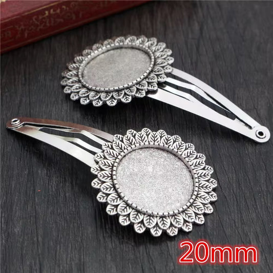 BBB 421 (d) Floral Hair clip Round Silver cabochon  ( 1 pc ) tarnish resistant