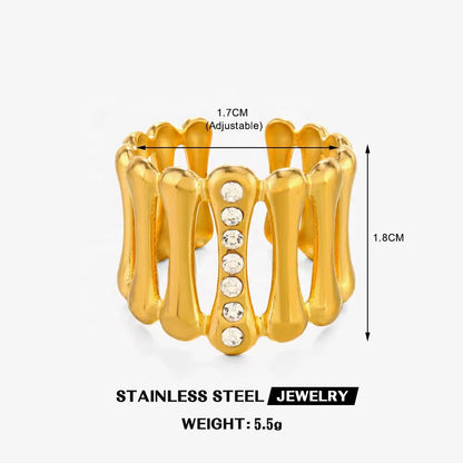 RSJ01G Zircon stripe ring adjustable -18k gold PVD plated 316 stainless steel - Anti tarnish