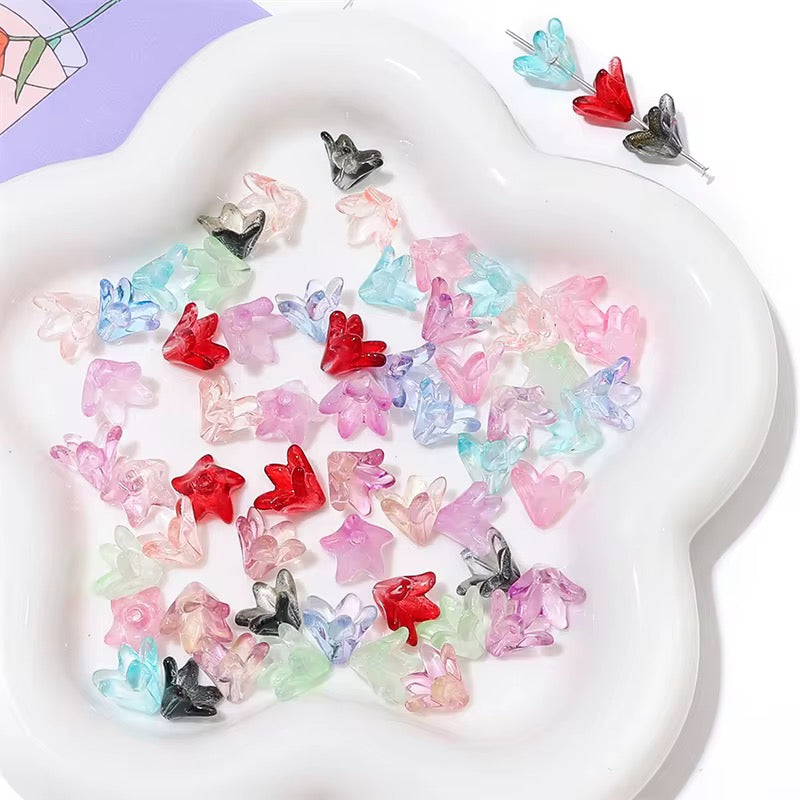 BBB 003 (d) Light Green lily flower glass bead ( 1 pc ) Lampwork Bead ( 13:12 mm )