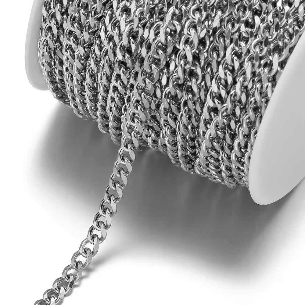 CN 310 Figaro Cuban Chain Silver plated stainless steel chain ( 1 feet ) Anti tarnish (3mm)