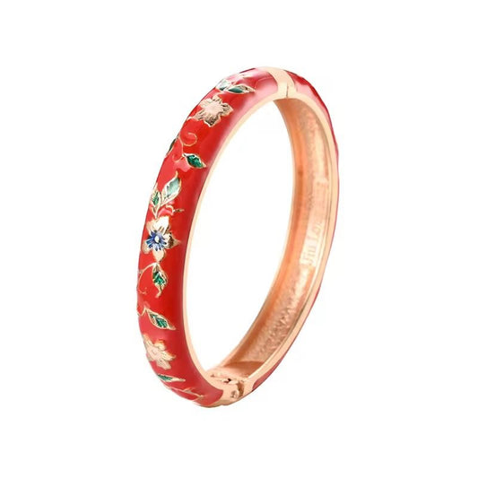GP 01 Red Floral Cuff Bracelet 14k gold plated -Anti tarnished
