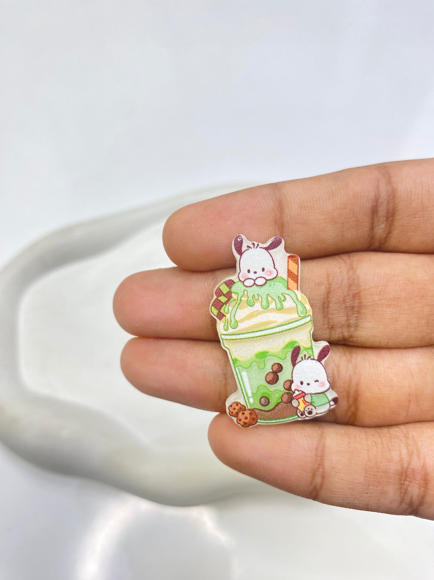 BBB 087 (k) Kawaii Pochacco with Ice Cream shake flat acrylic charm ( 1 pc )