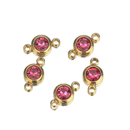 SS 3019 (f) Pink Zircon Connector 18K Gold PVD plated stainless steel ( 1 piece ) Anti tarnish ( 6 mm )