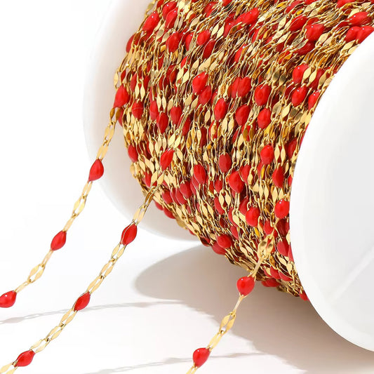 CN 83 Red Wide drop oil Lip Chain 18k Gold Stainless steel( 1 feet ) Anti tarnish ( 2 mm )