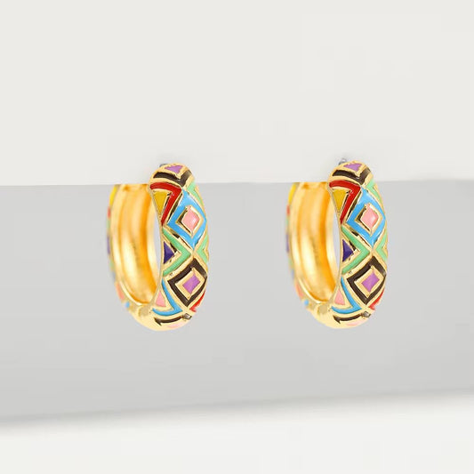 GP 20 Floral Vintage Enamel Gold plated Hoops - Anti tarnish