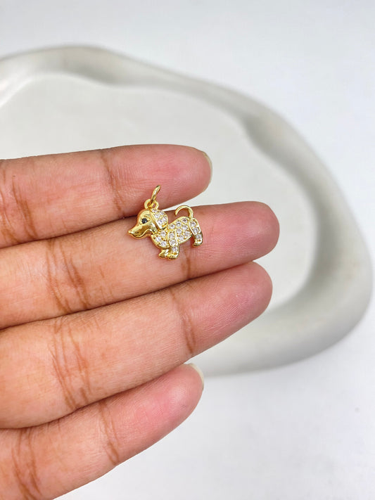 SS 1133 Cute Puppy 🐶 Zircon Charm 14k Gold plated ( 1 pc ) Anti tarnish ( 18:13 mm )