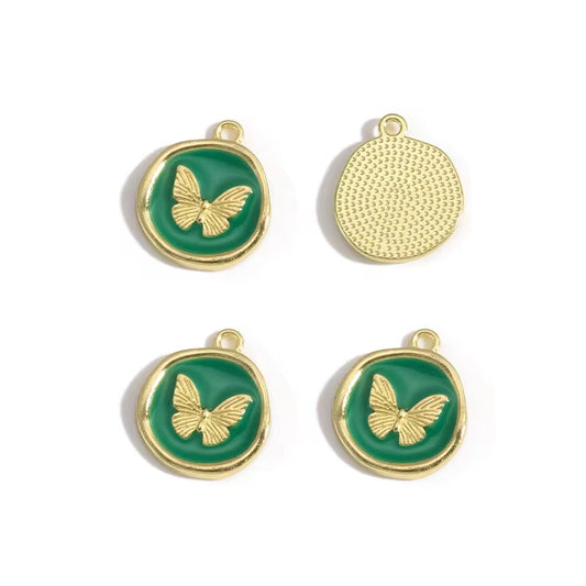 BBB 360 (c) Green Butterfly Round enamel charm ( 1 pc ) High quality shine