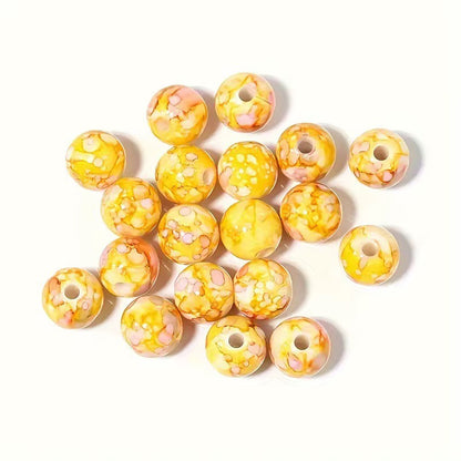 BBB 187 (e) Yellow Marble pattern Acrylic Bead ( 1 pc ) ( 8 mm )