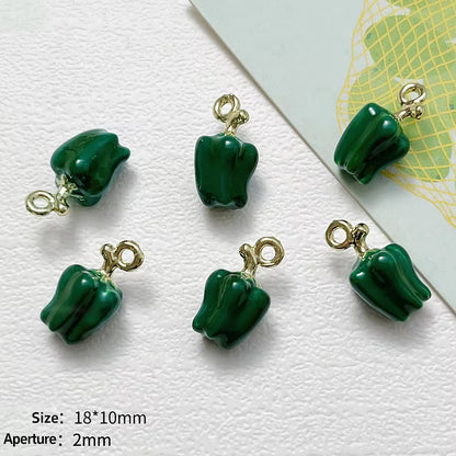 SS 3142 Green Capsicum Fruit enamel 14k gold plated charm ( 1 pc ) Anti tarnish