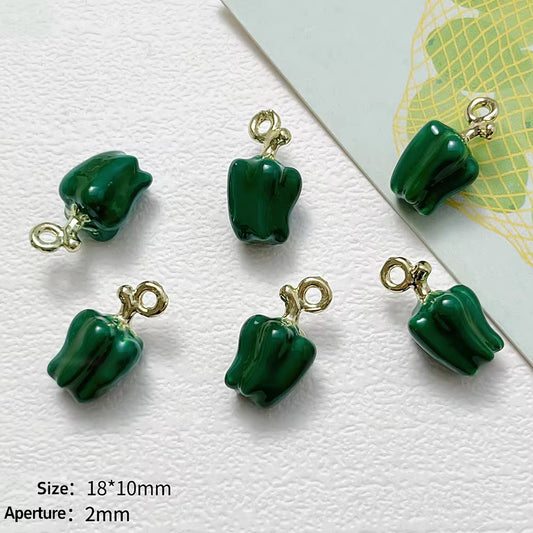 SS 3142 Green Capsicum Fruit enamel 14k gold plated charm ( 1 pc ) Anti tarnish