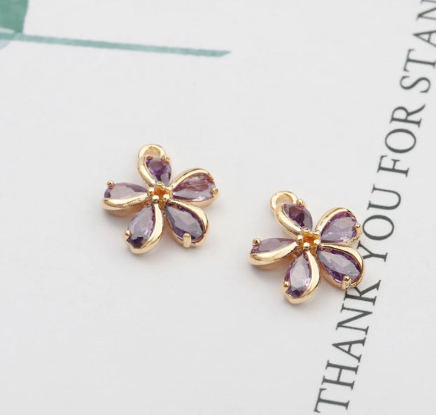 CZ 412 Purple flower pendant gold plated - per piece - anti tarnish