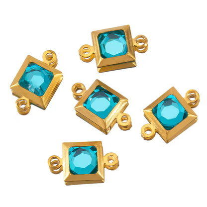 SS 2711 Light Blue Zircon Double loop connector - 18k Gold plated 316 stainless steel ( 1 pc ) Anti tarnish ( 6*11.5 mm )