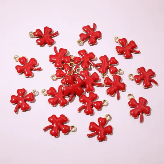 BBB 242 (b) Red Clover leaf Tiny Charm 18K Gold PVD plated stainless steel ( 1 piece ) Anti tarnish ( 13:10 mm )