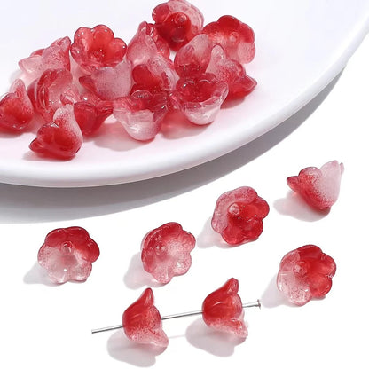 GB63B dual tone Red flower glass bead ( 1 pc )